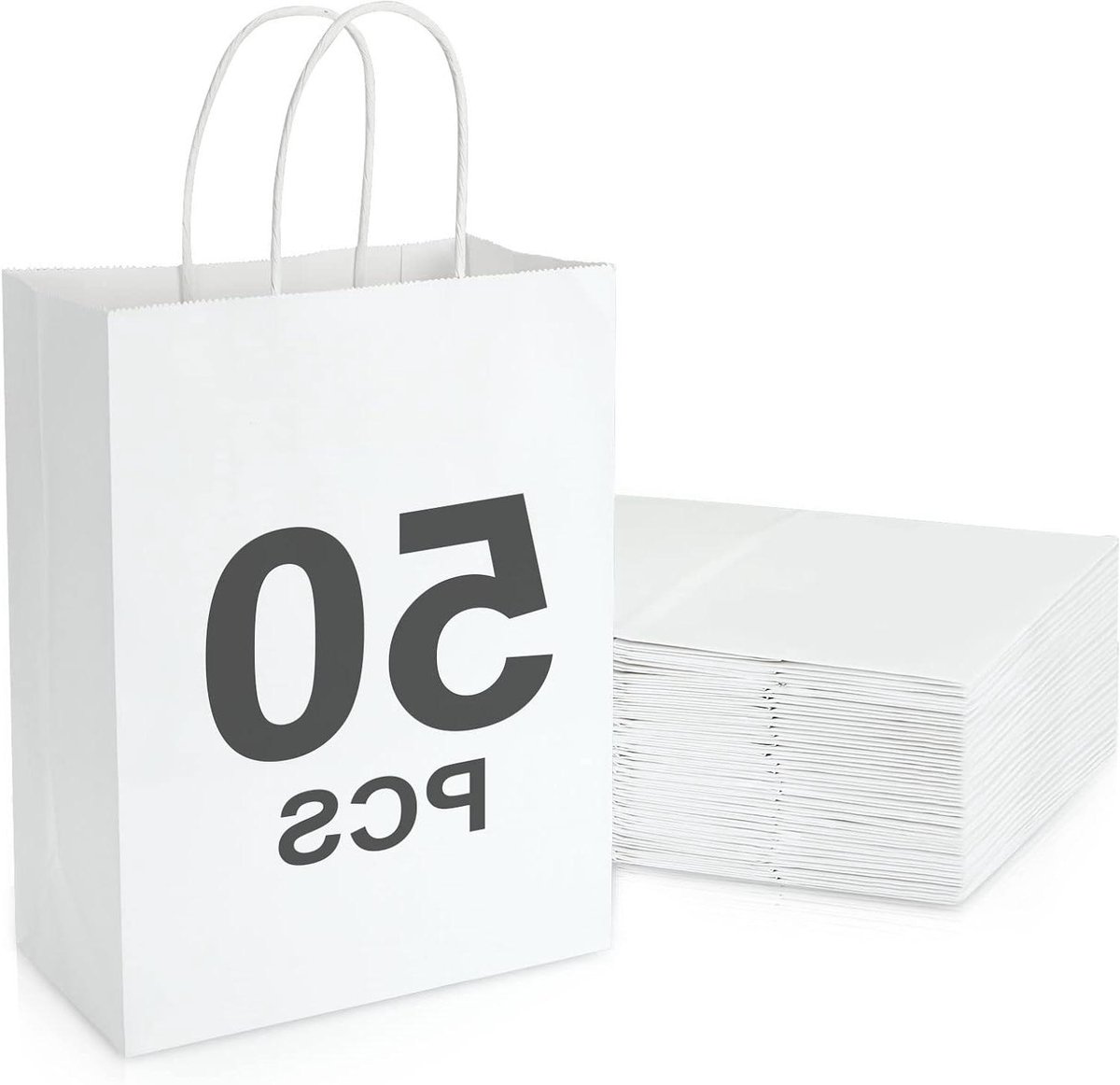 50 stuks Witte Papieren Zakken 21x11x27cm - Kraftpapieren Geschenkzakken voor Verjaardagsfeest, Kerst en Cadeauverpakking - Met Handvat, Boodschappentassen