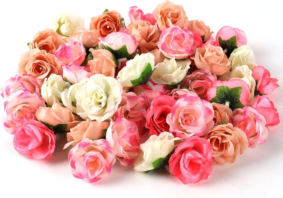 Famanu Kunstbloemen - 80 stuks - rozen - nepbloemen - decoratief - voor bruiloft - feestelijk - 4 kleuren white mixed powder, cream white, champagne, pink