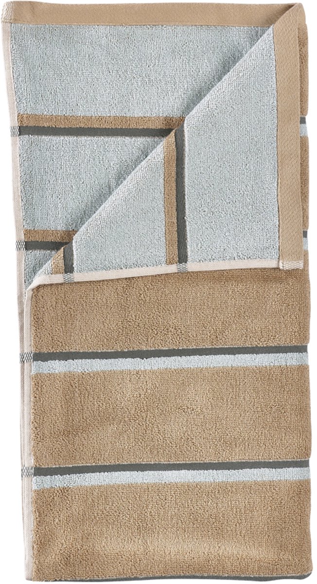 Zone Denmark Sauna Badhanddoek 140 x 70 cm Camel/Ice Blue/Olive Green
