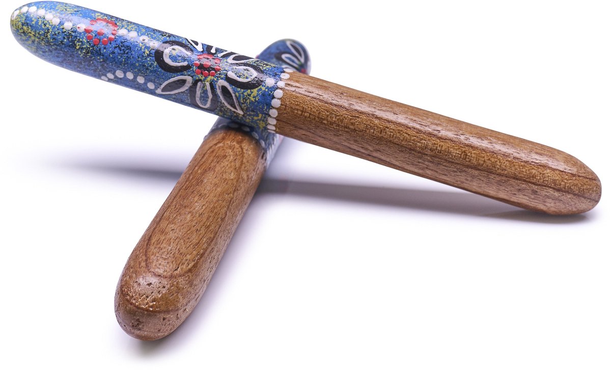 Clapsticks Blauw – Houten Ritmestokken, 25cm met Kleurrijk Design