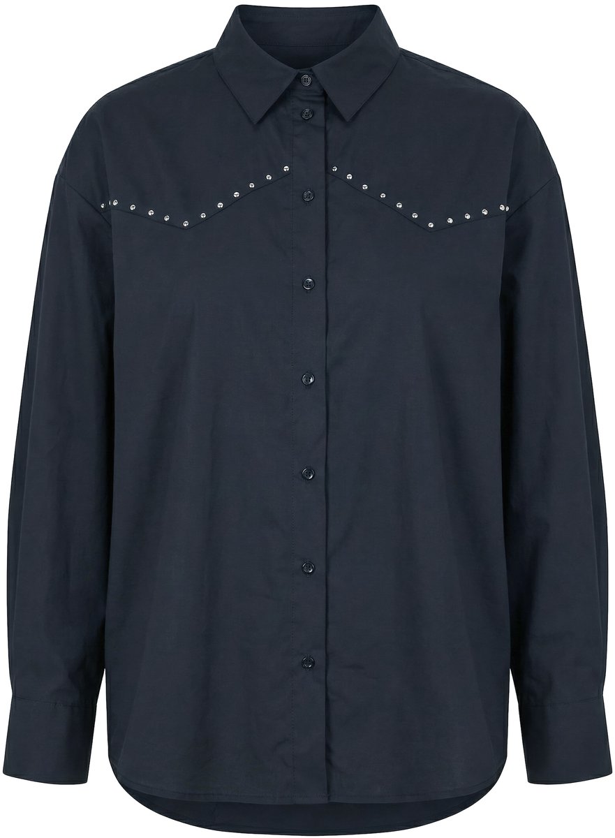 Studio Untold - Dames - Overhemdblouse oversized model sierstuds - Zwart - Maat 54+