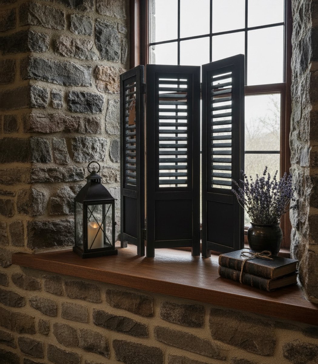 Raamshutter – Kamerscherm - 3 Luik - Hout - 70cm - Zwart