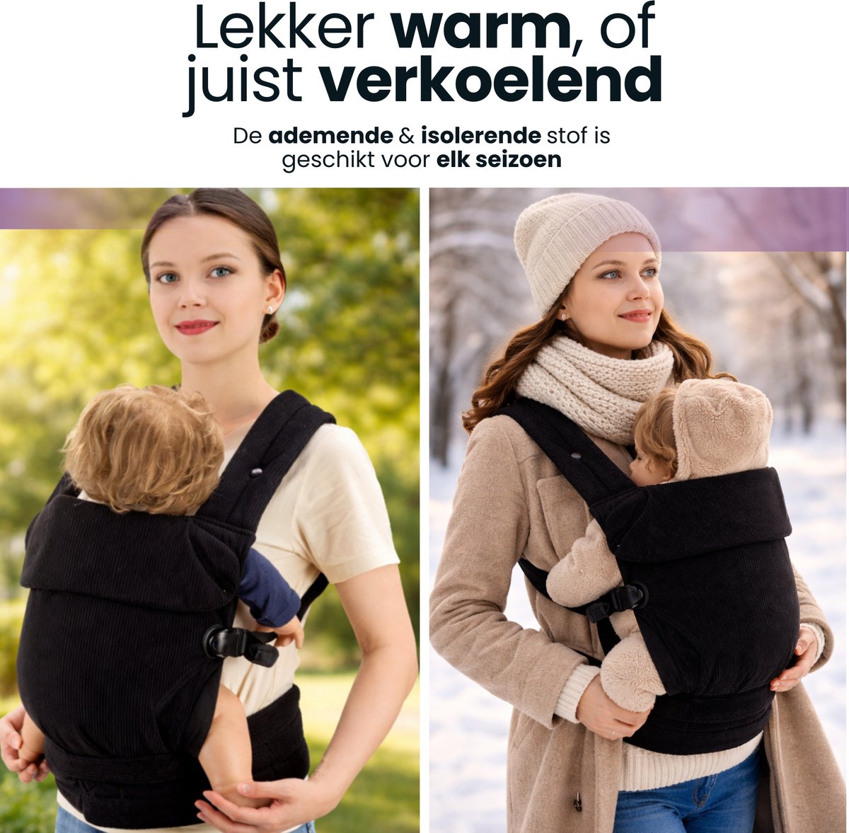 Laavir® Baby Draagzak Corduroy - Comfortabele Buikdrager met Verstelbare Band - Voor 0 tot 36 Maanden - Zacht & Ademend - Zwart – foto 3