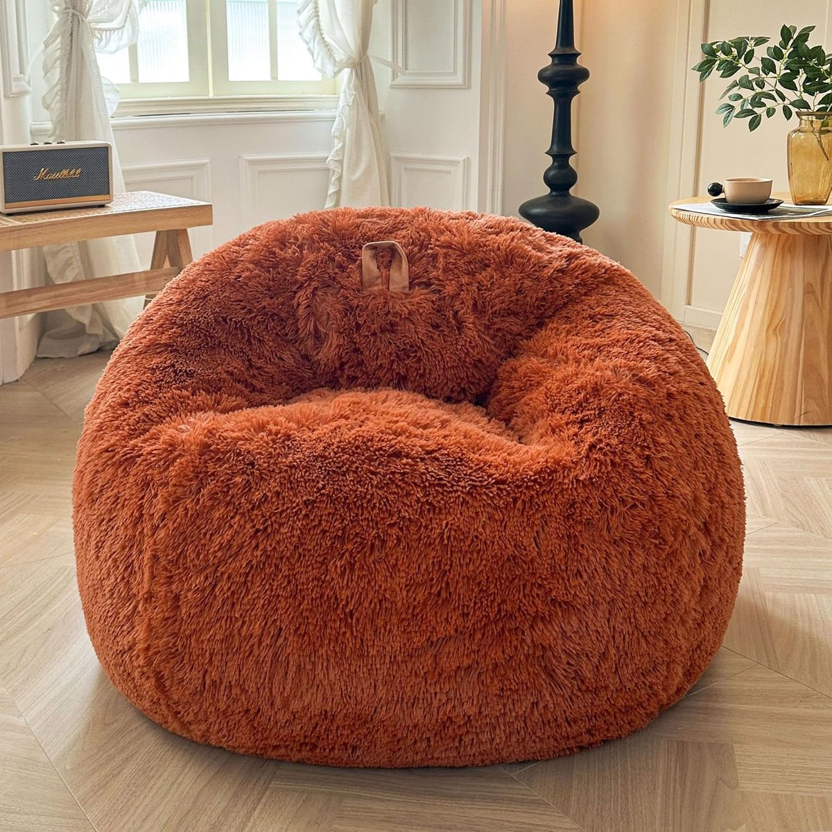Bean Bag Zitzak Schelpvorm voor Volwassenen 94x106x68 cm – Extra Zachte Kunstbont Loungestoel, Ergonomische Vulling, Volledig Gevuld & Met Hoofdsteun – Pauwhome