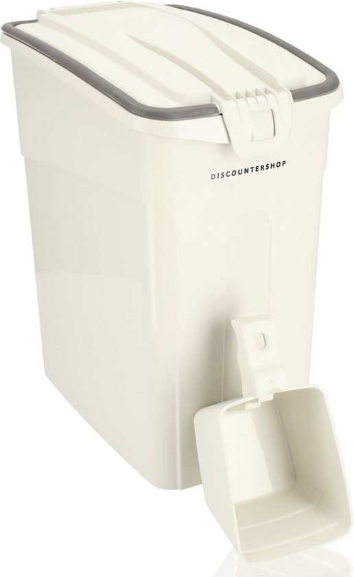 Contenant alimentaire hermétique de couleur crème avec couvercle et pelle, 33L.