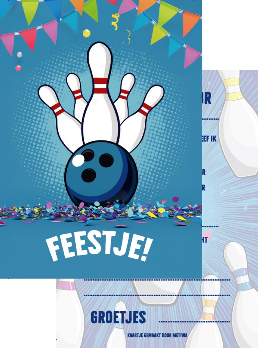 METIWA - Uitnodiging Kinderfeestje Bowling - 10 stuks - Uitnodigingskaarten - Uitnodiging Verjaardag Bowlen - Uitnodiging Kinderfeestje - Uitnodiging Bowling