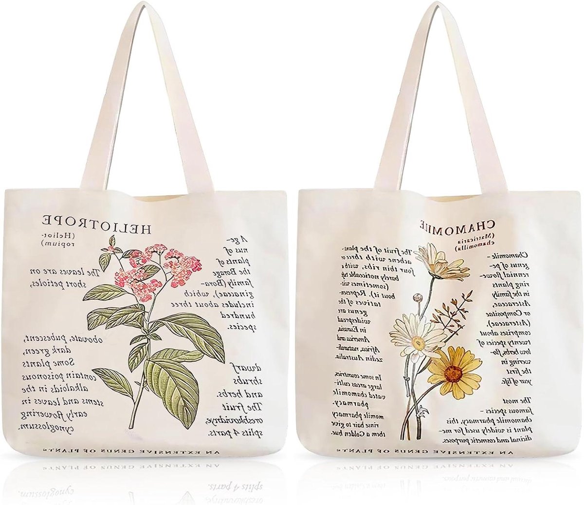 Bedrukte draagtassen van jute en canvas met kamilleprint voor dames - 2 stuks