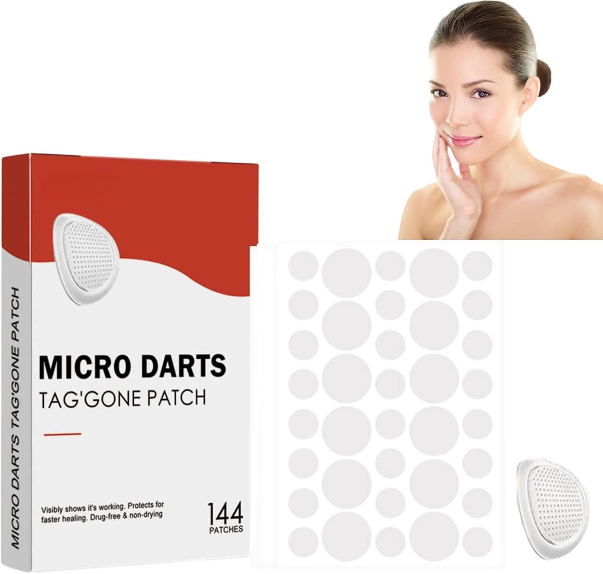 Micro Darts Tag Gone Patch - Pimple Patches - Gentle Botanical Formula - 144pcs (1 Box)