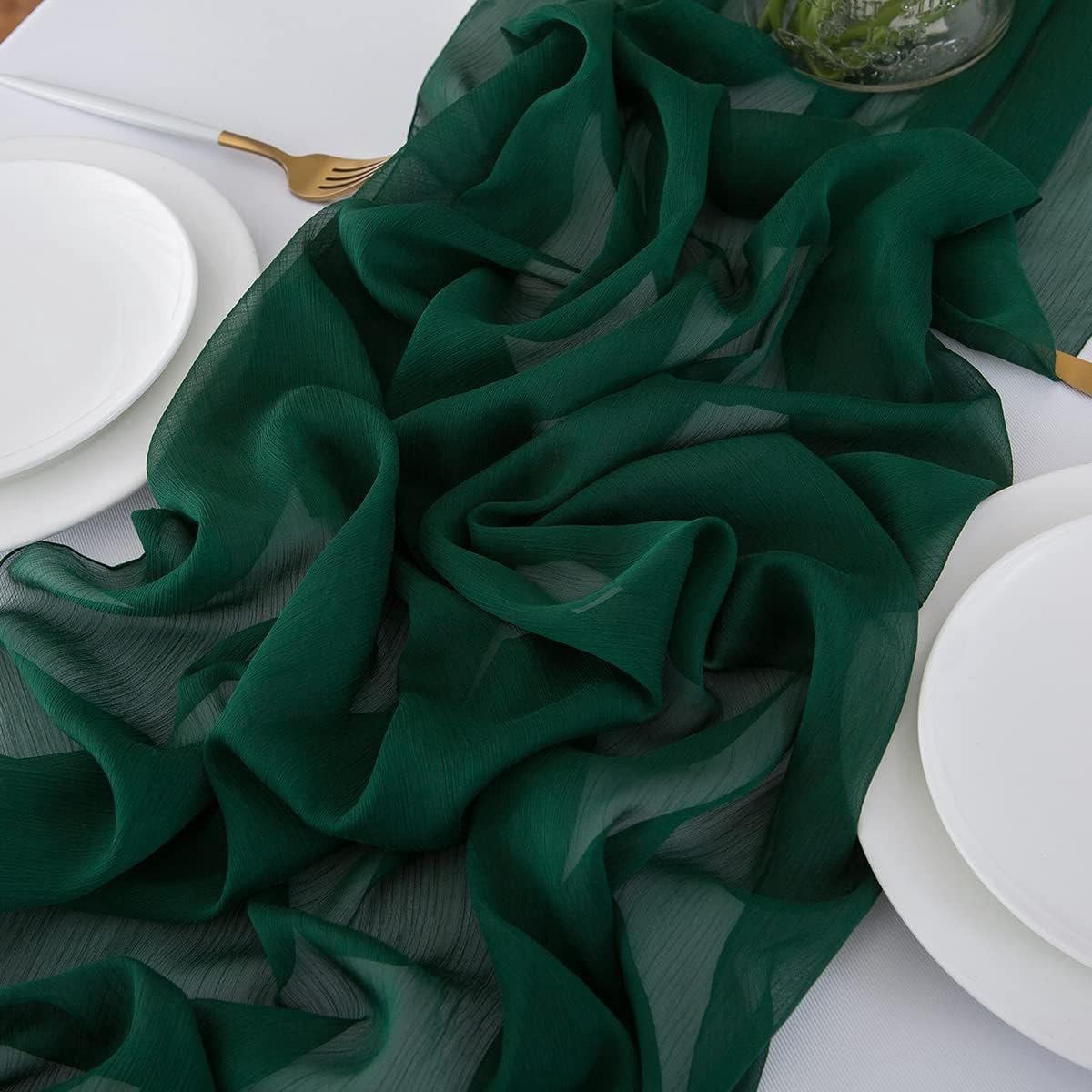 Elegante Donkergroene Tafelloper van Chiffon voor Bruiloften en Feesten, 70x300 cm