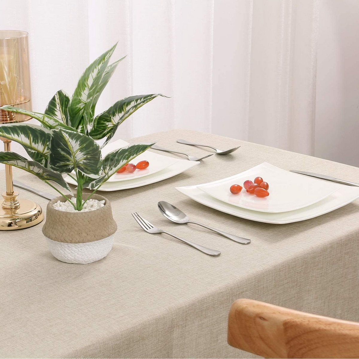 Waterafstotend Tafelkleed Rechthoekig Linnenlook Beige 135x180 cm - Onderhoudsarm