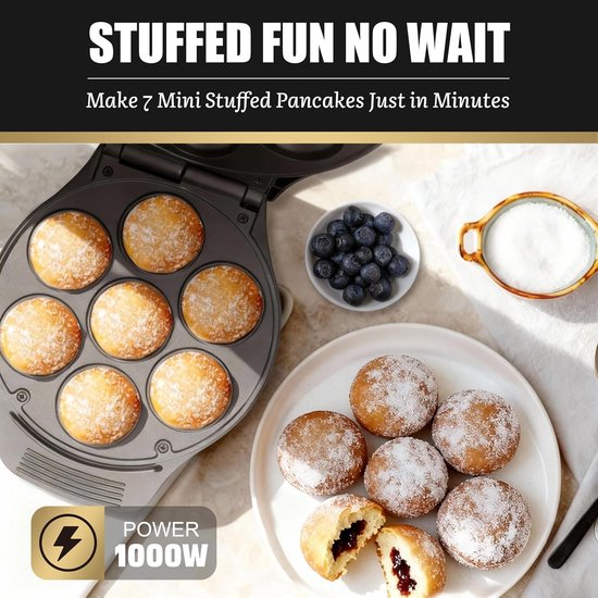Mini Pannenkoekjesmaker - Elektrische Ebelskiver Poffertjesmaker - Bakt 7 Ebelskivers van 5 cm Zonder Omdraaien - Deense Pannenkoeken en Cake Pops Maker - Voor Snel en Gemakkelijk Ontbijt of Snacks — afbeelding 2
