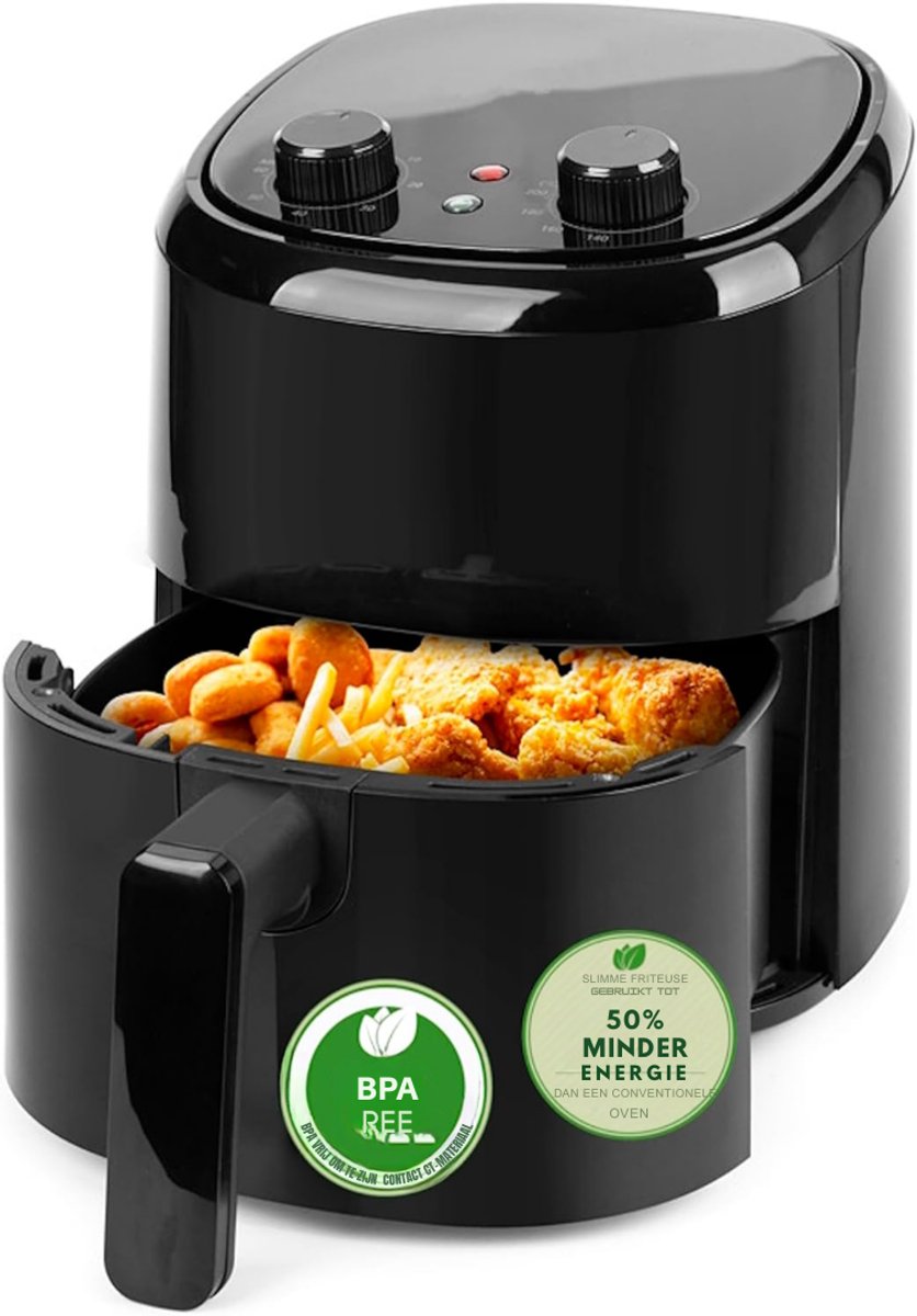 AMA® Mini Airfryer - Heteluchtfriteuse - Friteuse - Zwart - 23x23x26cm