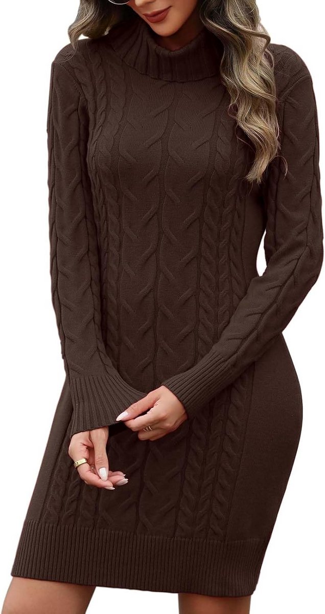 Gebreide Jurk Dames Col Trui Jurk Lange Mouwen Elegante Bodycon Winterjurk
