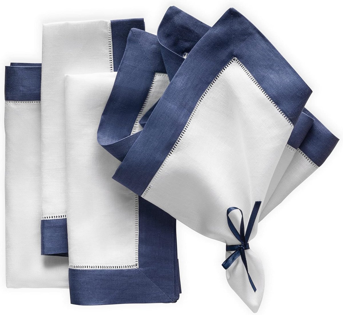 Set van 4 Linnen Servetten met Klassieke Steekrand (50x50 cm) - 100% Vlas