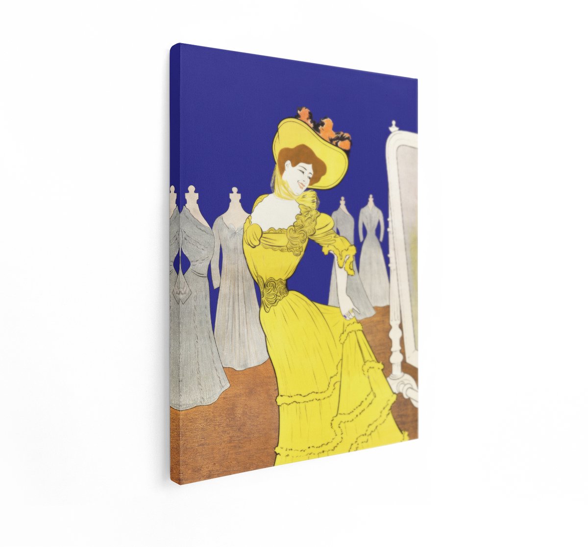 Artaza Canvas Schilderij Vrouw In Gele Jurk - 90x120 cm - Vintage Wanddecoratie - Muurdeco