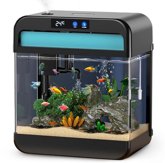 AquaImpact Premium Zelfreinigend Aquarium 26 L + 20 Filters – Set met 3‑in‑1 Pomp, LED & Touch Display – Incl. Luchtbevochtiger