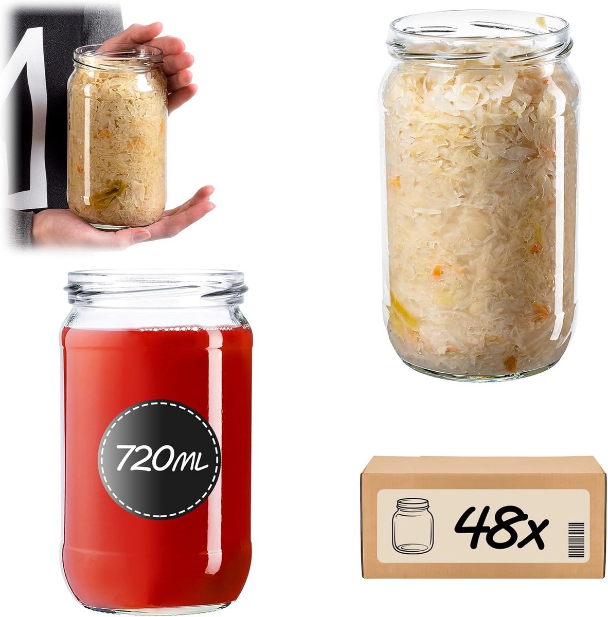 48x Weckpotten 720 ml met Schroefdeksel Ø 82 mm - Luchtdichte Bewaarpotten voor Voedsel