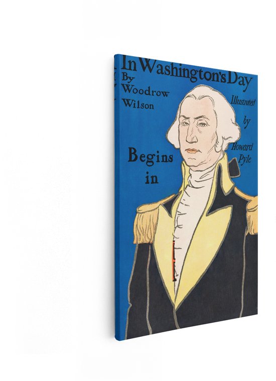 Artaza Canvas Schilderij George Washington - 60x90 cm - Wanddecoratie Vintage Portret - Muurdecoratie Howard Pyle - Decoratie Amerika