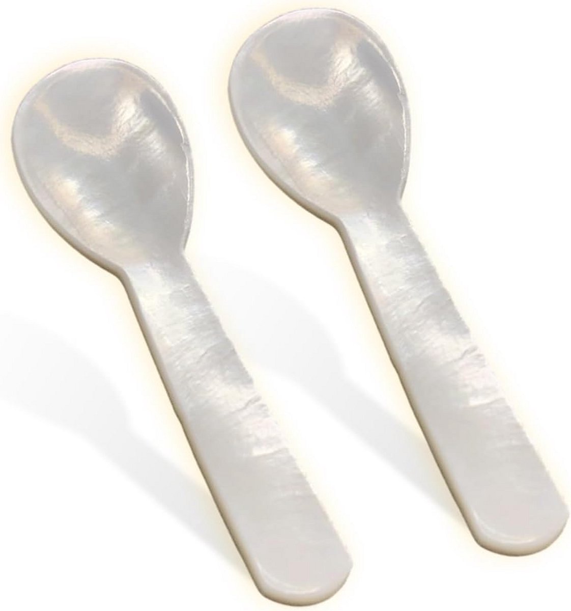 2x Parelmoer Lepels voor Kaviaar - Zilverkleurig, Rond Handvat, 7 cm