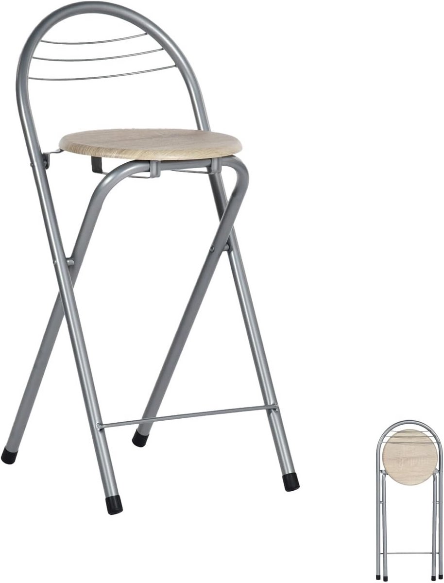 Inklapbare Barkruk met Rugleuning - Zithoogte 61 cm - Hoog Krukje voor Keuken en Balkon