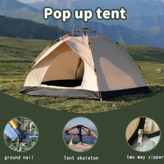 Snel Opzetten Campingtent 1‑4 Personen Waterdicht Lichtgewicht Ventilatie Kampeertent Outdoor van Merkloos — afbeelding 2