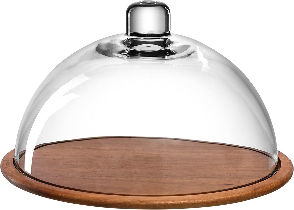 Houten Kaasplank met Glazen Bel - Serveerplank en Kaasstolp Ø 28 cm