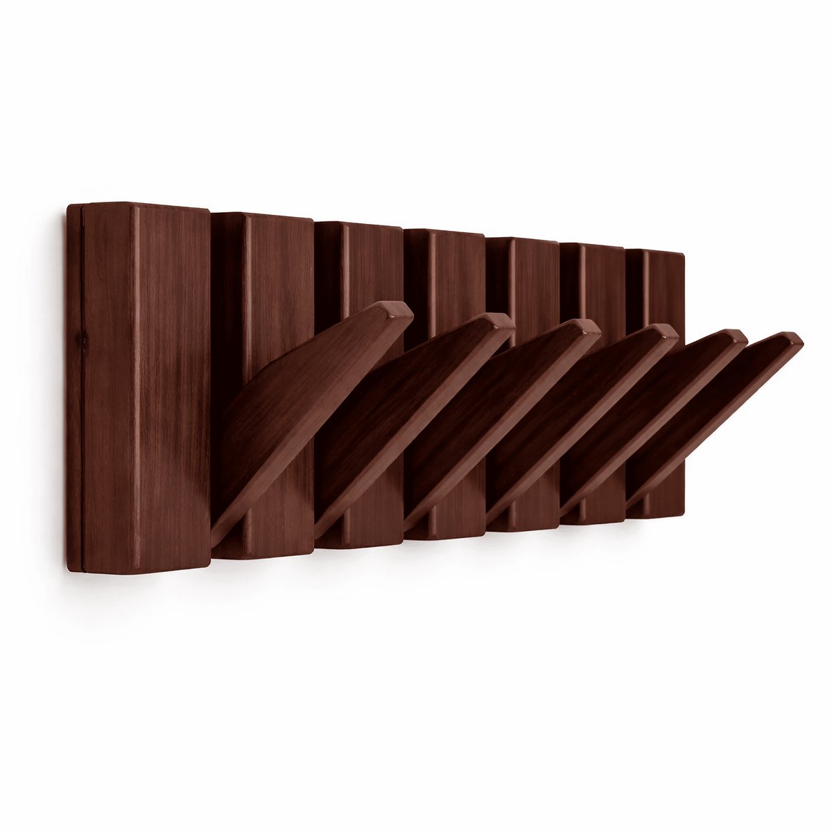 TOJ 6 Haaks Wandkapstok – 44cm - Muur / Wand Kapstok - Hangende Design Muurkapstok - Hout - Walnoot Kleurig