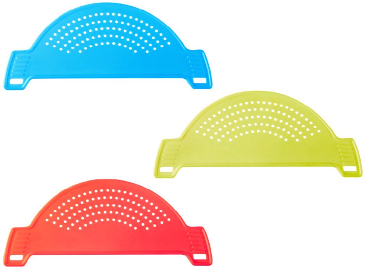 3 Stuks - Afgieter - Keuken Zeef - Pannen Schenktuit - Afgietdeksel met handvaten - Afgiethulp - 28,5*11,8 cm - Rood, Blauw, Groen - PP - Multifunctionele Afvoermand - Afgietdeksel - Keukengereedschap