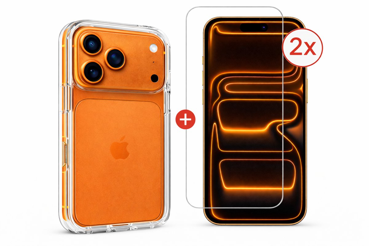 Transparant Hoesje en 2 Stuks Screenprotector - Case - Geschikt voor Apple iPhone 17 Pro Max - Inclusief Screenprotector - Backcover - Transparant - Doorzichtig Screenprotector - Glasplaat - Tempered Glass - Gorilla - Extra Sterk - Beschermglas