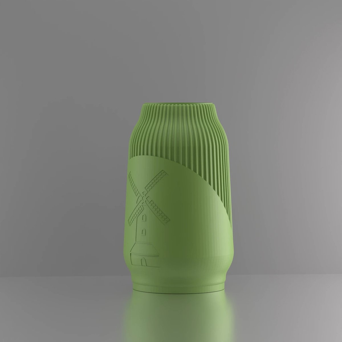 3d-gezellig Miranda met molen - Vaas - Lichtgroen - Maat 25 cm - Kunststof - Modern - Bloemenvaas -100% gerecycled PLA (bioplastic)