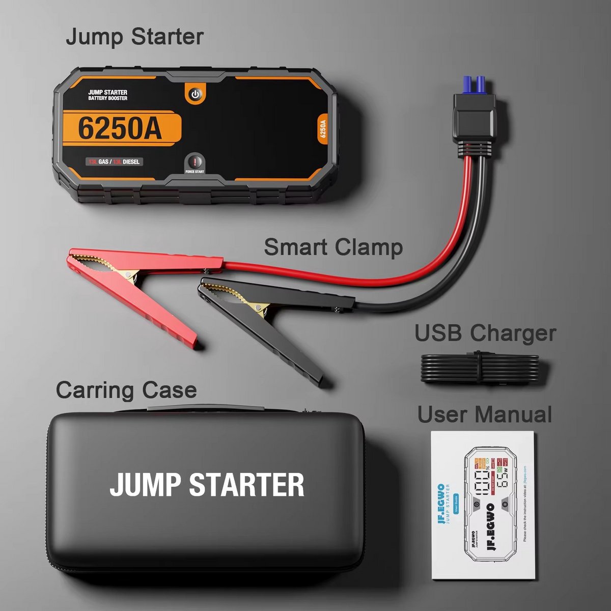 Multisupply - Jumpstarter - Auto 6250A 30000mAh Draagbaar - 12V - Batterij Oplader Booster Startappa²raat Jumpstarter 12V voor Auto – 960 CCA - Boost Pro 8250 – Starthulp met Forcestart, LED-scherm & Powerbank – Incl. Zaklamp & Opbergkoffer – foto 5