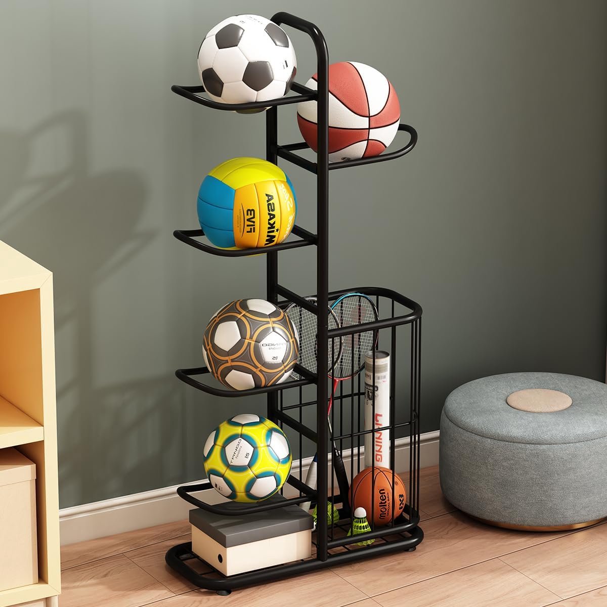 Verstelbaar Sportbal Opbergsysteem voor Garage - Verticale Standaard voor Voetbal, Basketbal en Volleybal