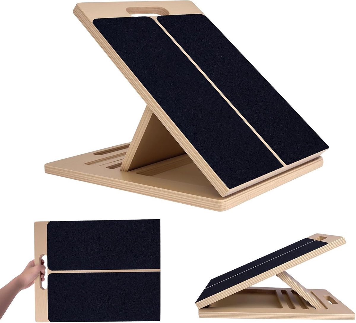 Houten kuitstrekker, schuine plank met verstelbare hellingshoek en kuitstrekbereik, professionele kuitstrekker voor squats, spierstrekking, balans, gebruik in de sportschool en buitenshuis.