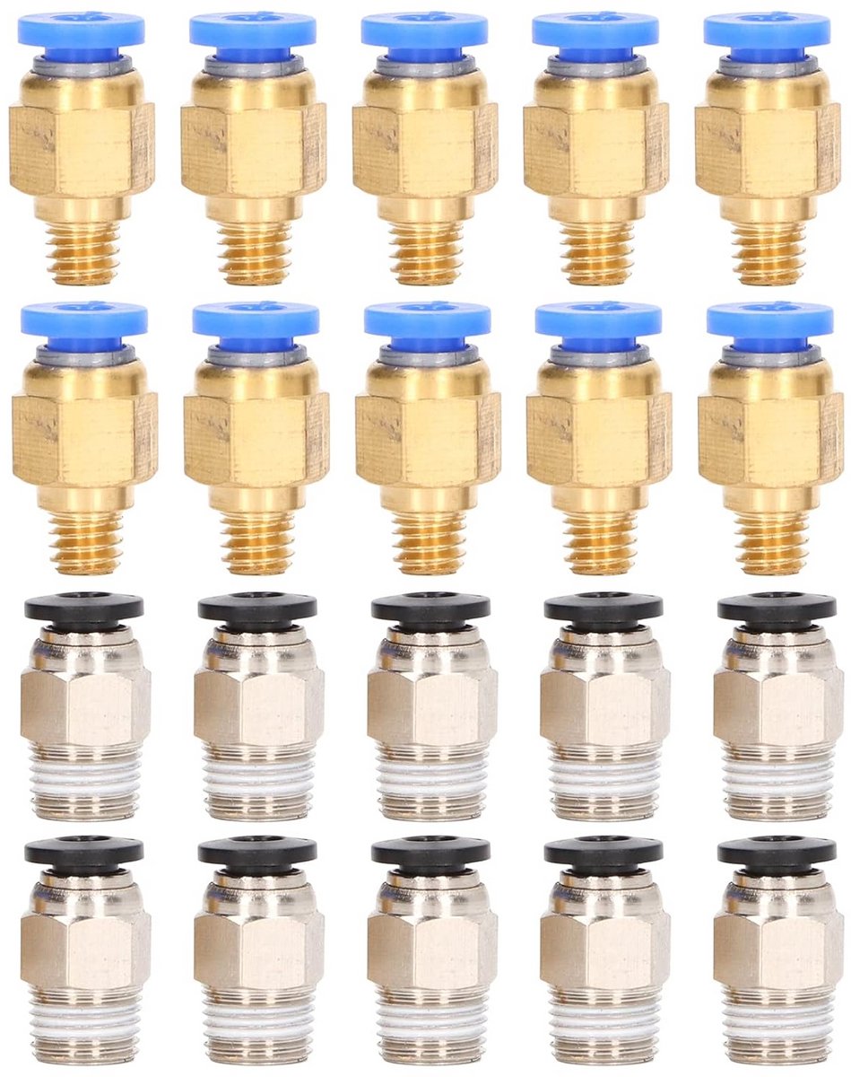 20 Stuks Pneumatische Koppelingen Set voor 3D Printer PC4-M6 PC4-10 TPU PTFE Buis Aansluiting