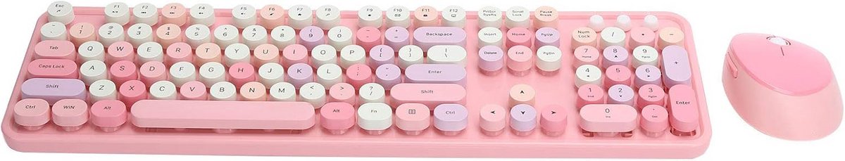 Draadloos Toetsenbord en Muis Set 2.4GHz - Stille Full-Size Combo met Numeriek Toetsenblok - Roze Thema