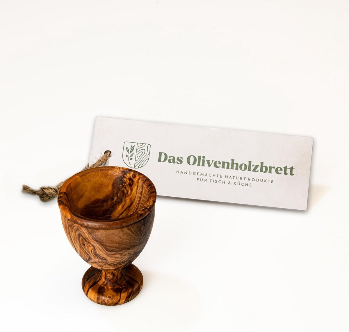 Eierdopje van Olijfhout - Handgemaakt en Handgedraaid - Natuurlijke Nerf - 8 cm Hoog