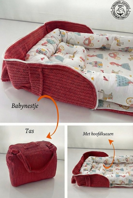 Foto: Jaju baby 2 in 1 baby nestje draagbaar babynestje tas inclusief orthopedisch hoofdkussen 100 katoen oudroze zacht en veilig