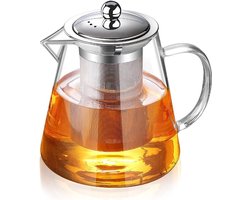BOTC Glazen theepot van 950ml - Geschikt voor gebruik op het fornuis - Borosilicaatglas met verwijderbaar RVS infuser -Theebrouwer