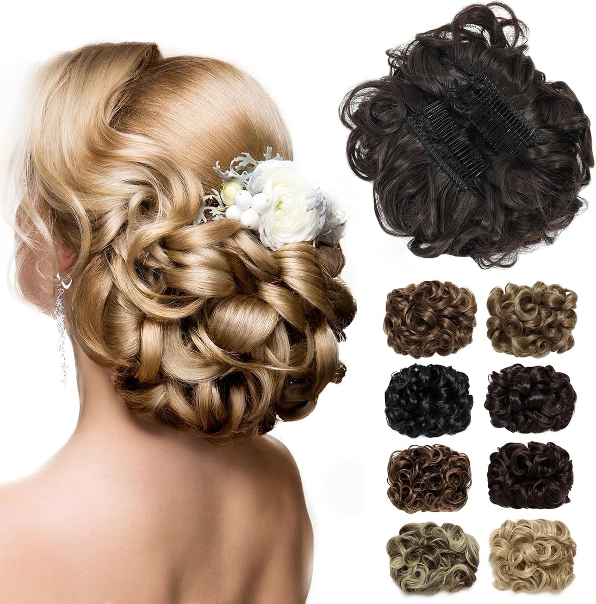 Bun Scrunchie Updo - Curly Brown Thick Haarverlenging - Combs in Bun Haarstuk voor Vrouwen