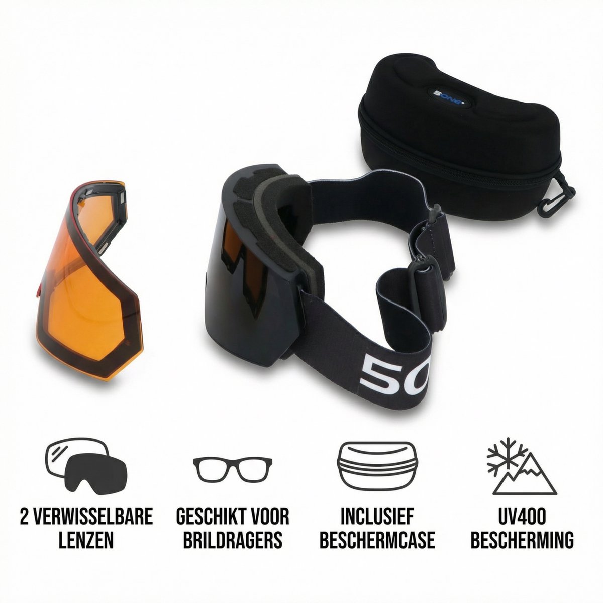5one® Skibril Alpine 6 Black - Medium Skibril met 2 Lenzen