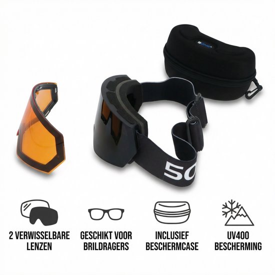 5one® Skibril Alpine 6 Black - Medium Skibril met 2 Lenzen