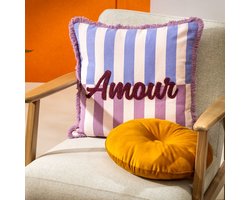 Dutch Decor AMOUR - kussenhoes 45x45 cm - gestreept - 100% katoen - Rosebud - roze - met rits - zonder binnenkussen
