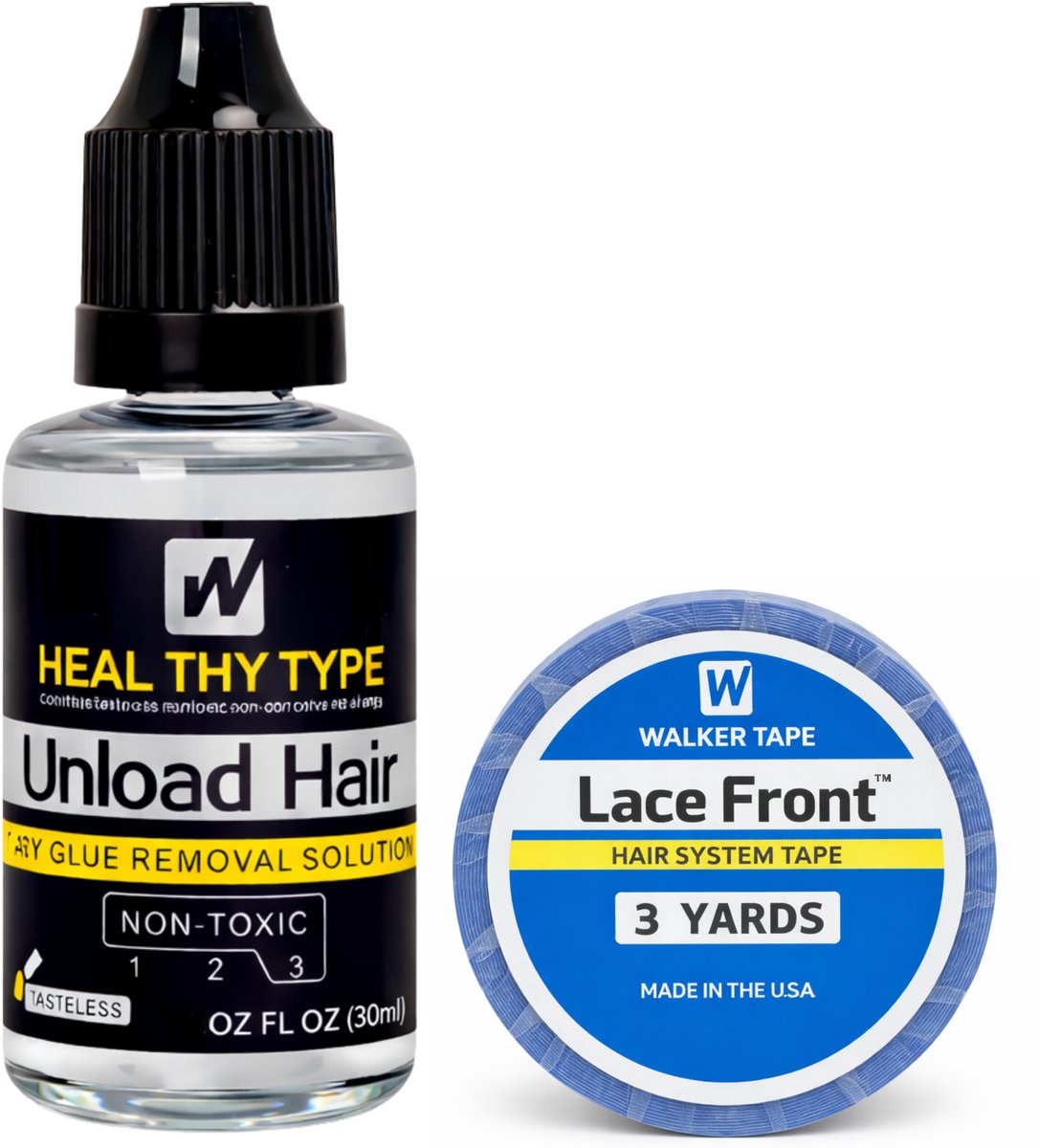 Walker Tape Pruikentape & Remover Set - Lace Front - Hair System Tape - 3 yards - 1 stuk - 1.9cm + Unload Hair - Dry Glue Removal Solution - 1 stuk - 30ml - Haarextensions