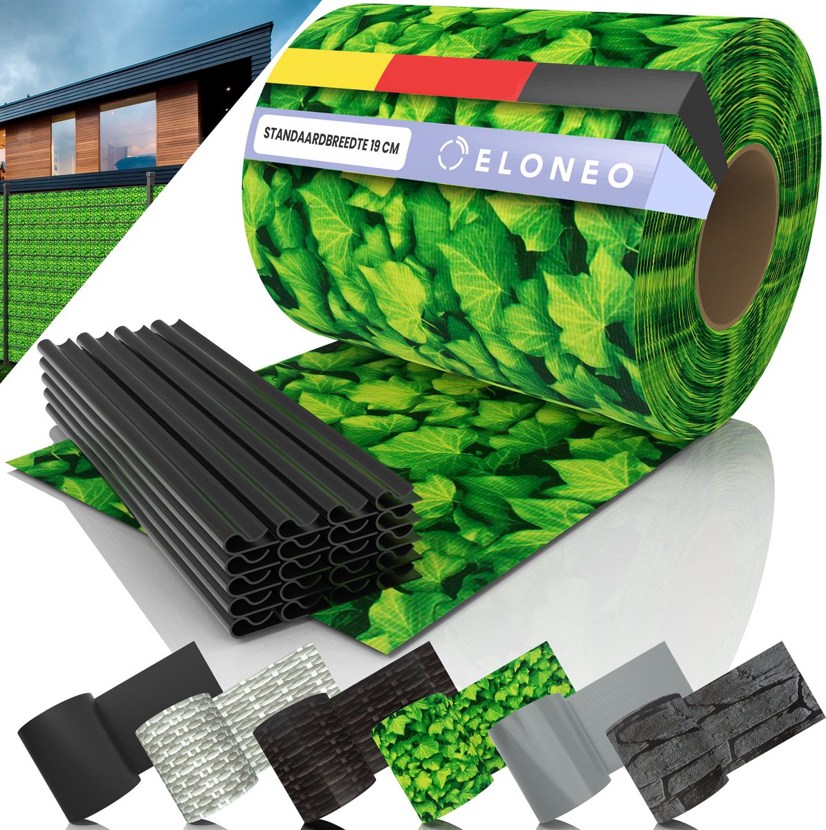 ELONEO PVC privacy strips voor dubbelstaafmat hekwerk, weerbestendig – 35 m x 19 cm – 1 rol