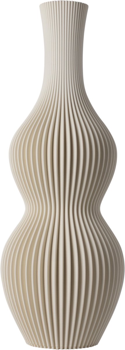Slimprint Vaas NAMI, Creme Wit, D14,8 x H40 cm, Moderne Tafelvaas met Organisch Design voor Pampas Pluimen, Gemaakt van Gerecycled Biokunststof van Fruitverpakkingen