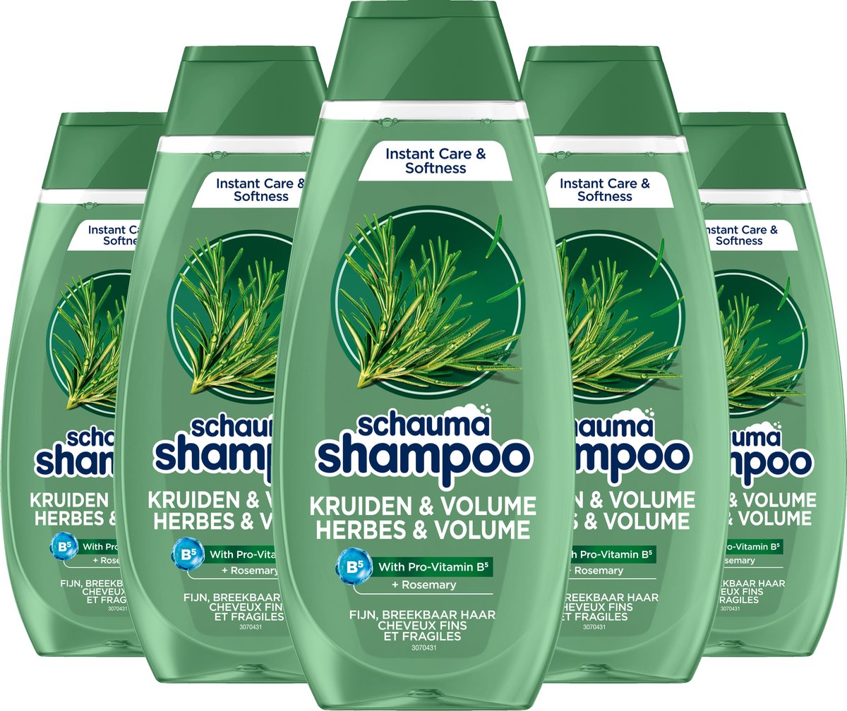Schauma Shampoo Herbs & Volume - Haarverzorging - Verfrist en geeft Volume - Rozemarijn - Voor Fijn en Breekbaar Haar - Voordeelverpakking - 5x 400ml