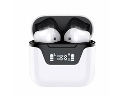 AUDEX Draadloze Bluetooth Oordopjes met Display – Semi In-Ear Earbuds – LED Batterij Indicator – USB-C Oplaadcase – Geschikt voor iPhone & Android – Wit