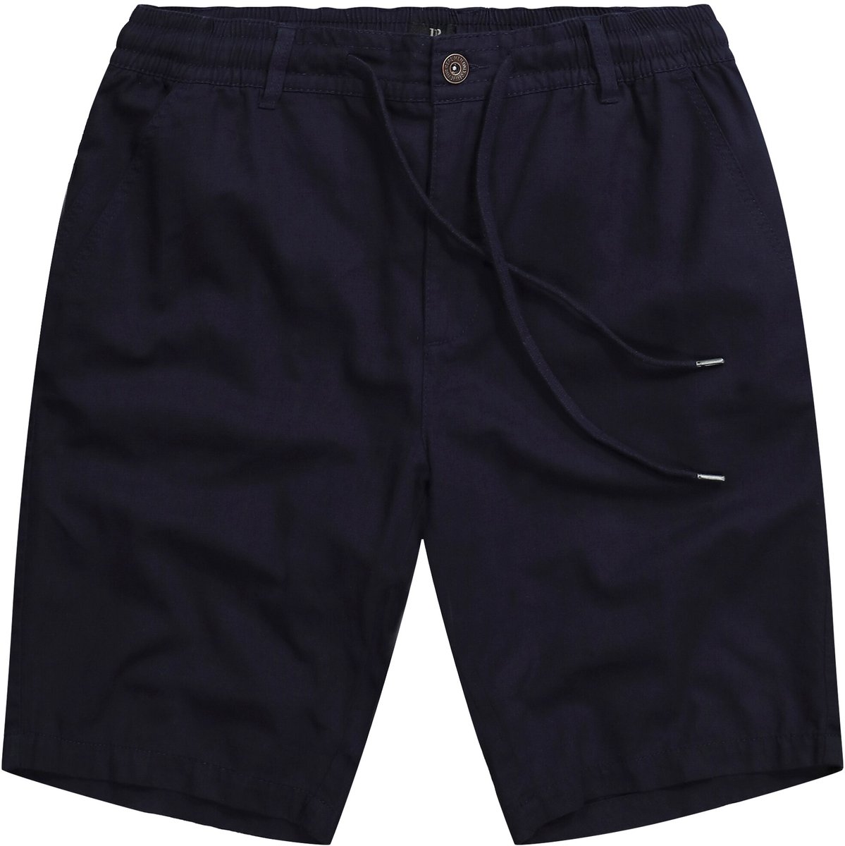 JP 1880 - Heren - Bermuda linnenlook casual pasvorm elastische band - Mat nachtblauw - Maat 3XL