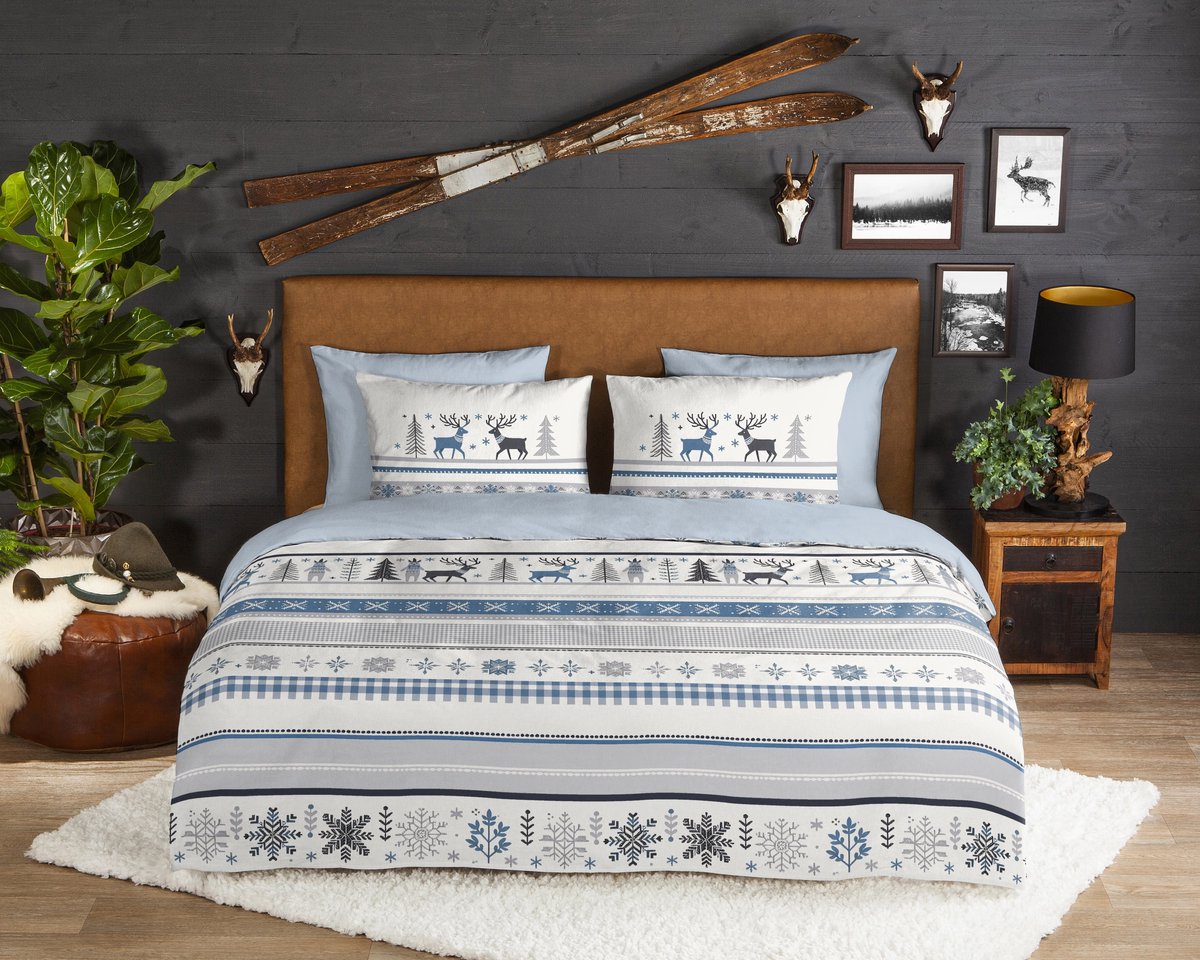 Good Morning dekbedovertrek winterse print - 2 persoons 200x200/220 cm - Blauw - 100% Katoen flanel