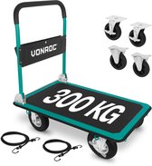 VONROC Premium Plateauwagen – met luchtbanden – inklapbaar – draagvermogen max 300 kg – groot laadplatform 90x60 cm - inclusief spanbanden